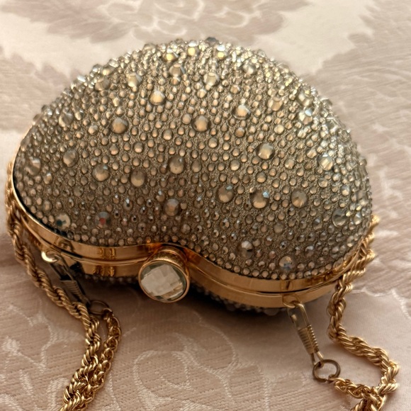 Gold Crystal Embellished Heart Clutch - Picture 7 of 9